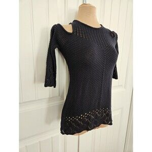 lauren conrad tops Cold Shoulder Navy Lace Knit Crochet Top LC Size S